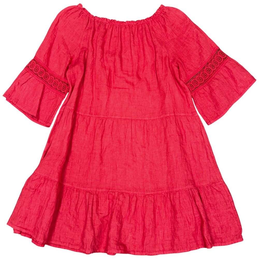 TERZO MILLENNIO Women's EUC Red Linen 3/4 Sleeve Off-the-Shoulder Dress | Size L - Picture 3 of 8
